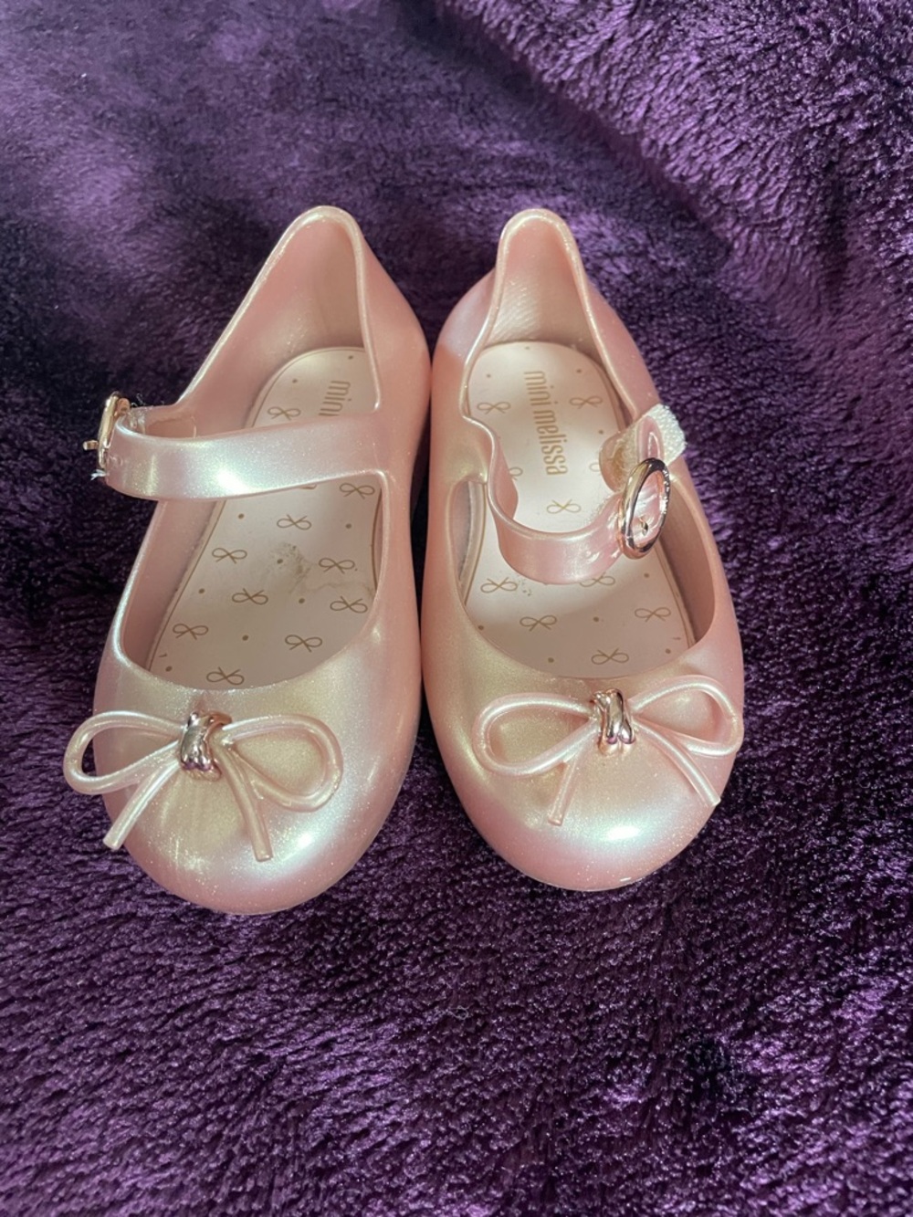 Mini Melissa Pearlized Pink Mary Jane Flats with Bow